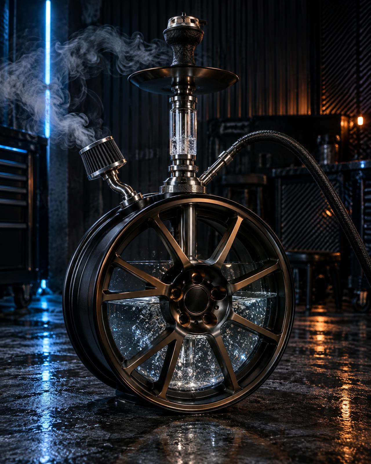 Mattschwarze Felgen-Shisha mit Bronze-Speichen